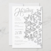 Christmas Holiday Open House Silver Glitter Invitation