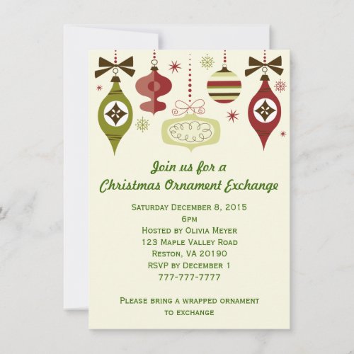 Christmas Holiday Ornament Exchange Invitations