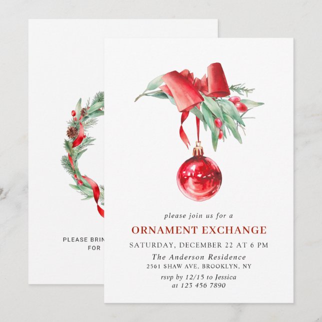 Christmas Holiday Ornament Exchange Party Invitation (Front/Back)