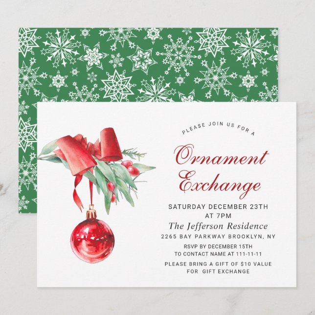 Christmas Holiday Ornament Exchange Party Invitation (Front/Back)