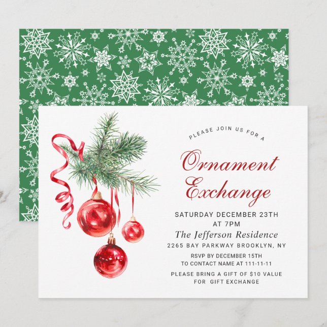 Christmas Holiday Ornament Exchange Party Invitation (Front/Back)