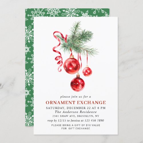 Christmas Holiday Ornament Exchange Party Invitation