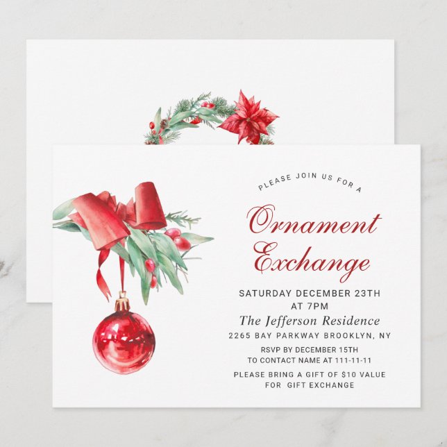 Christmas Holiday Ornament Exchange Party  Invitation (Front/Back)