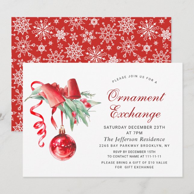 Christmas Holiday Ornament Exchange Party Invitation (Front/Back)
