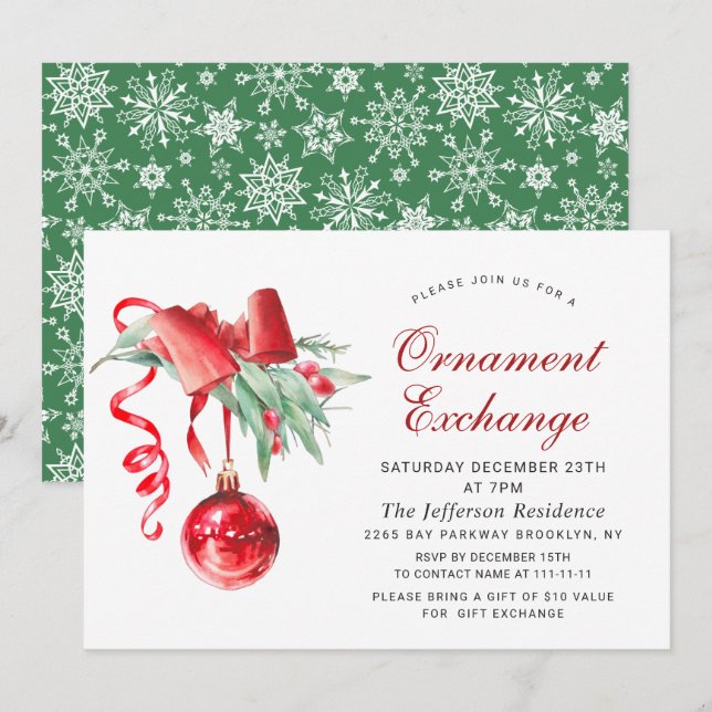 Christmas Holiday Ornament Exchange Party Invitation (Front/Back)