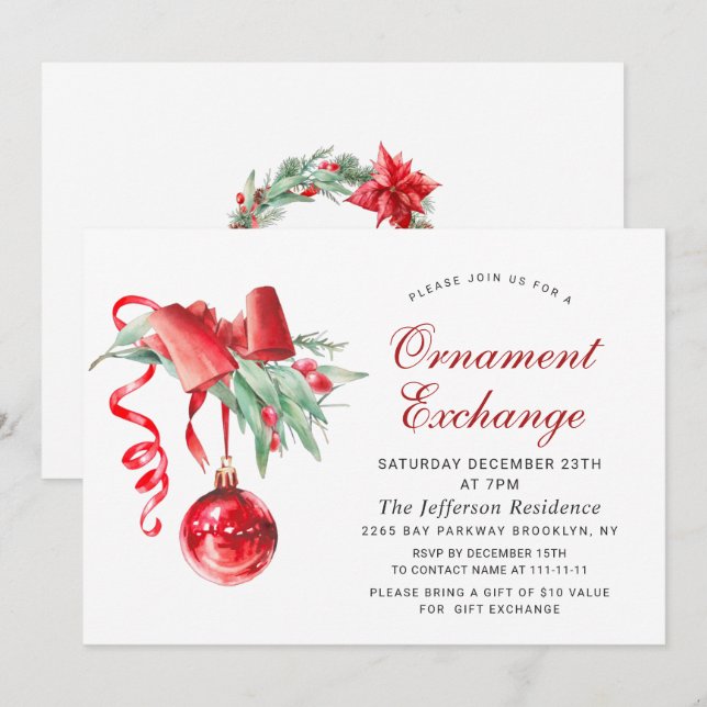 Christmas Holiday Ornament Exchange Party Invitation (Front/Back)
