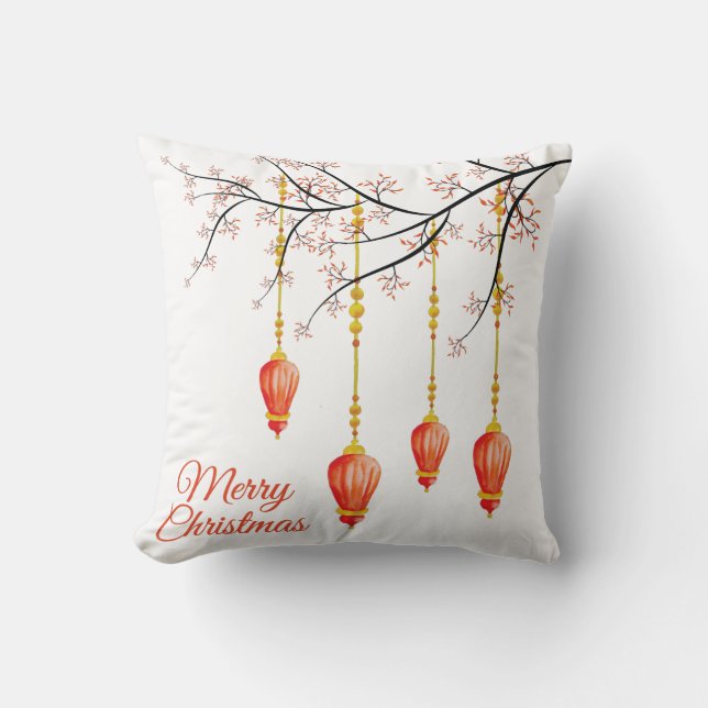 Christmas Holiday Ornament w/ branch 2 sided Throw Pillow (Front)