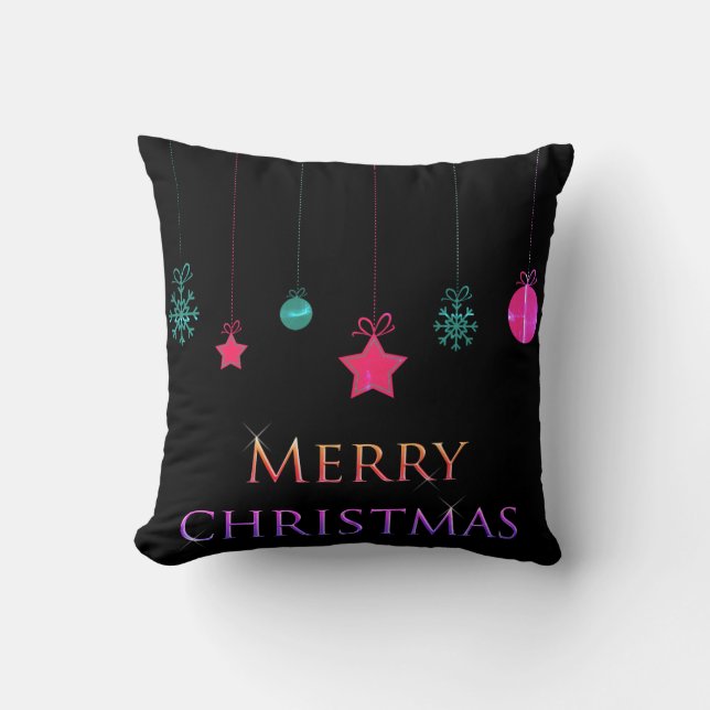 Christmas Holiday Ornaments Black & White Throw Pillow (Front)