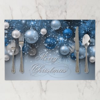 Christmas Holiday Ornaments Blue Placemat