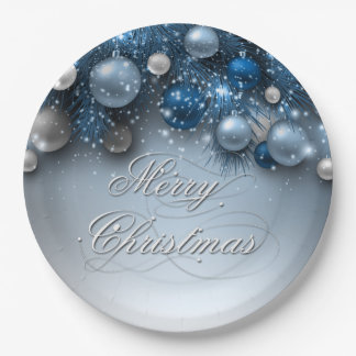 Christmas Holiday Ornaments - Blues Paper Plates