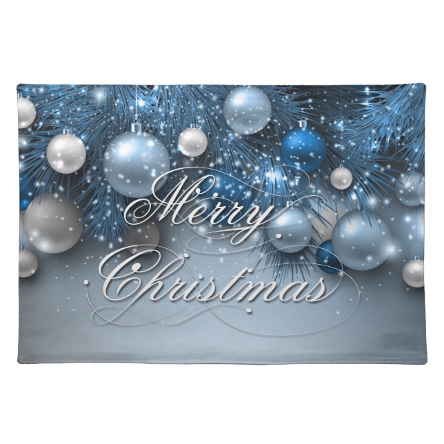 Christmas Holiday Ornaments - Blues Placemat (Front)