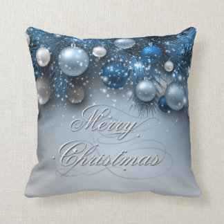 Christmas Holiday Ornaments - Blues Throw Pillow