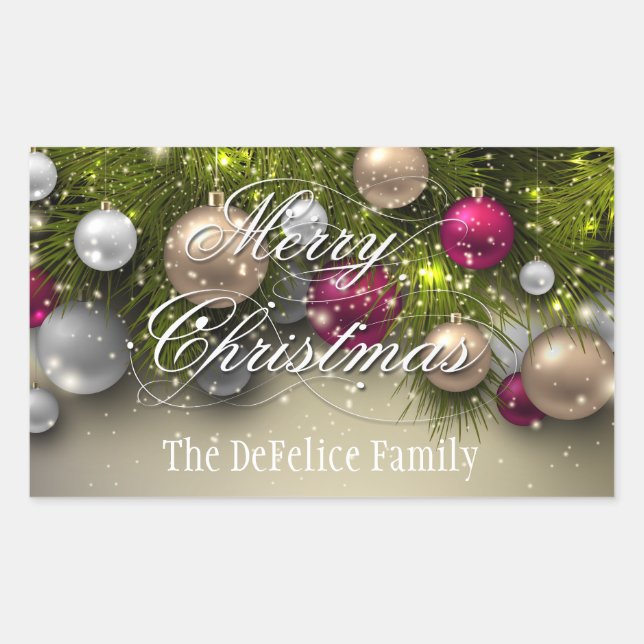 Christmas Holiday Ornaments Multi Color Rectangular Sticker (Front)