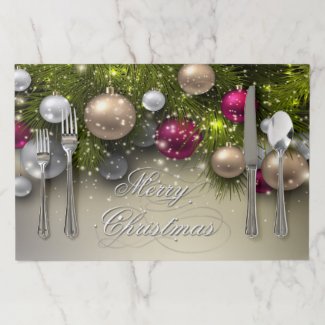 Christmas Holiday Ornaments Paper Placemat