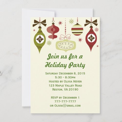 Christmas Holiday Ornaments Party Invitations