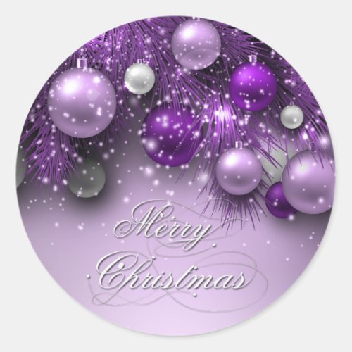 Christmas Holiday Ornaments _ Purples Classic Round Sticker