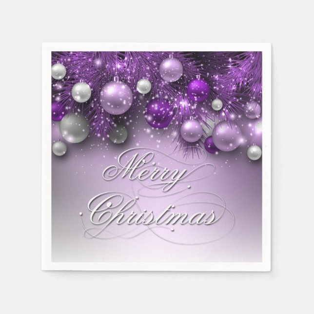 Christmas Holiday Ornaments - Purples Paper Napkins (Front)