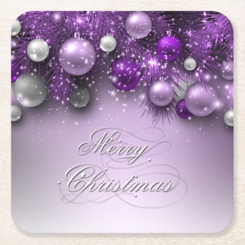 Christmas Holiday _ Ornaments Purples Square Paper Coaster