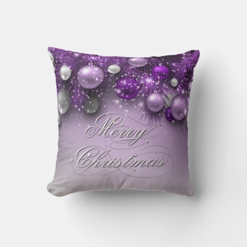 Christmas Holiday Ornaments _ Purples Throw Pillow