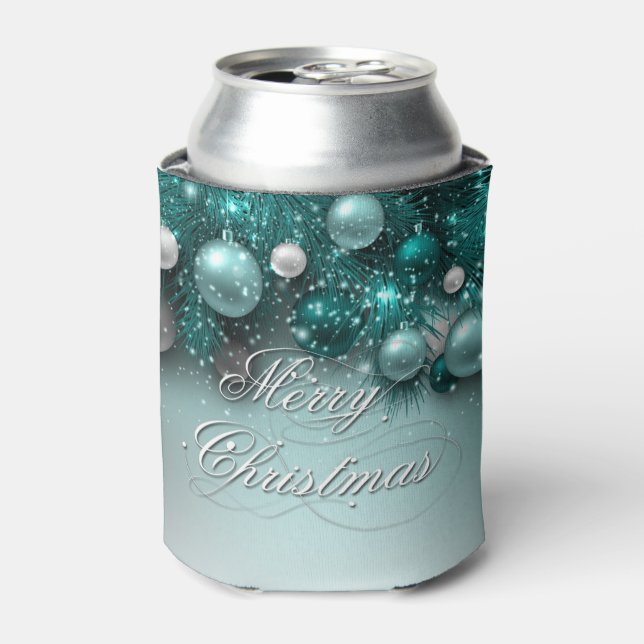 Christmas Holiday Ornaments - Teal Can Cooler (Can Front)