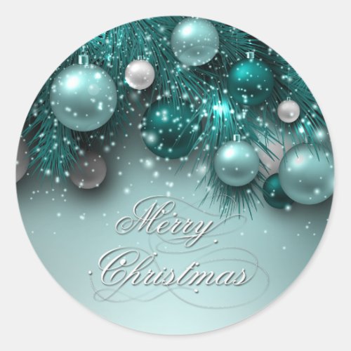 Christmas Holiday Ornaments _ Teal _ Customize Classic Round Sticker