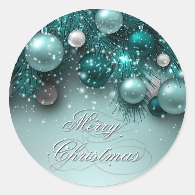 Christmas Holiday Ornaments - Teal - Customize Classic Round Sticker (Front)