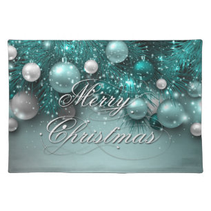 Christmas Holiday Ornaments - Teal Placemat