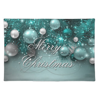 Christmas Holiday Ornaments - Teal Placemat