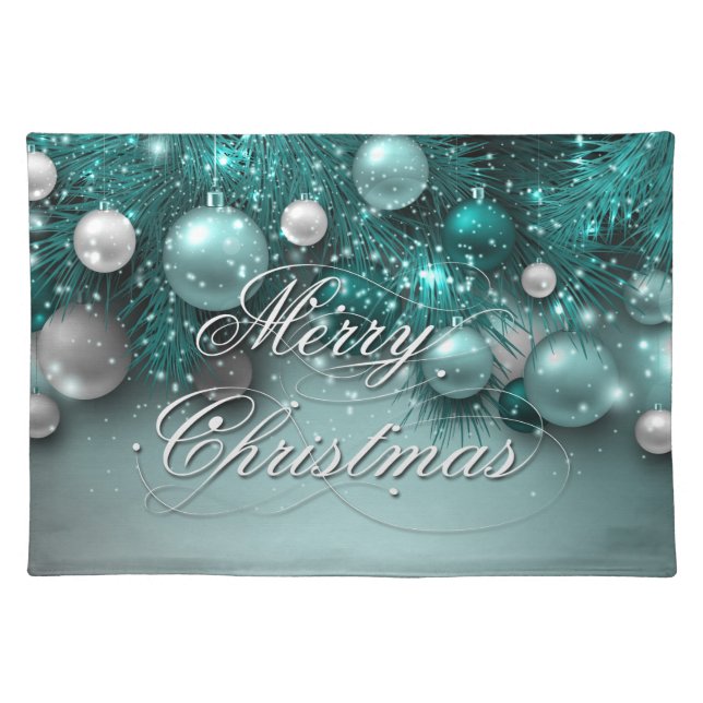 Christmas Holiday Ornaments - Teal Placemat (Front)