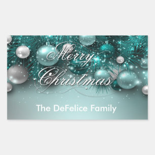Christmas Holiday Ornaments - Teal Rectangular Sticker