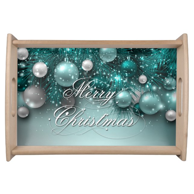 Christmas Holiday Ornaments - Teal Serving Tray (Front)