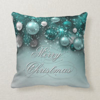 Christmas Holiday Ornaments Teal Throw Pillow