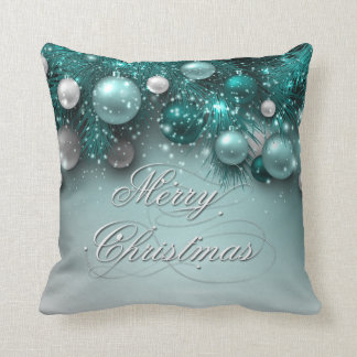 Christmas Holiday Ornaments Teal Throw Pillow