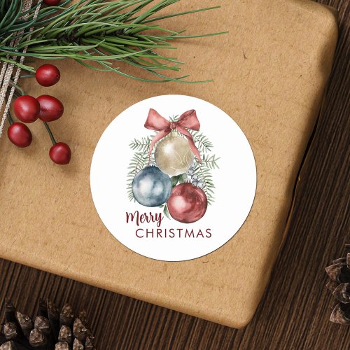 Christmas Holiday Ornaments Watercolor Classic Round Sticker