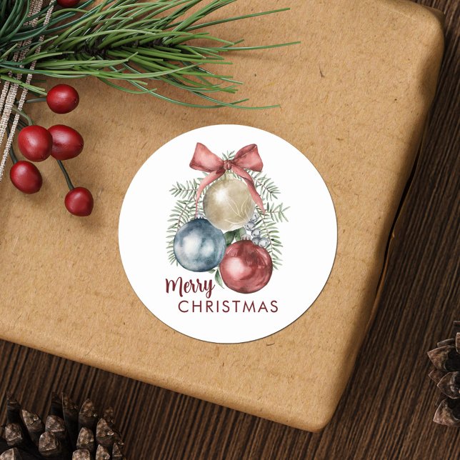 Christmas Holiday Ornaments Watercolor Classic Round Sticker (Creator Uploaded)