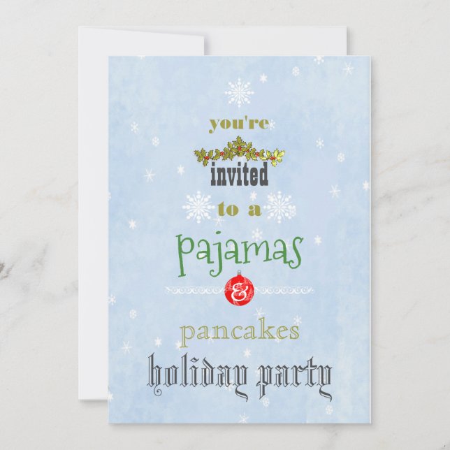 Christmas Holiday Pajamas & Pancakes Family Party  Invitation (Front)