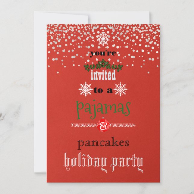 Christmas Holiday Pajamas & Pancakes Family Party  Invitation (Front)