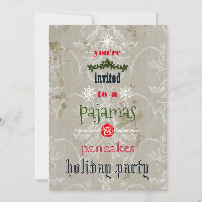 Christmas Holiday Pajamas & Pancakes Family Party Invitation (Front)