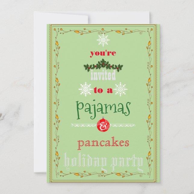 Christmas Holiday Pajamas & Pancakes Family Party Invitation (Front)