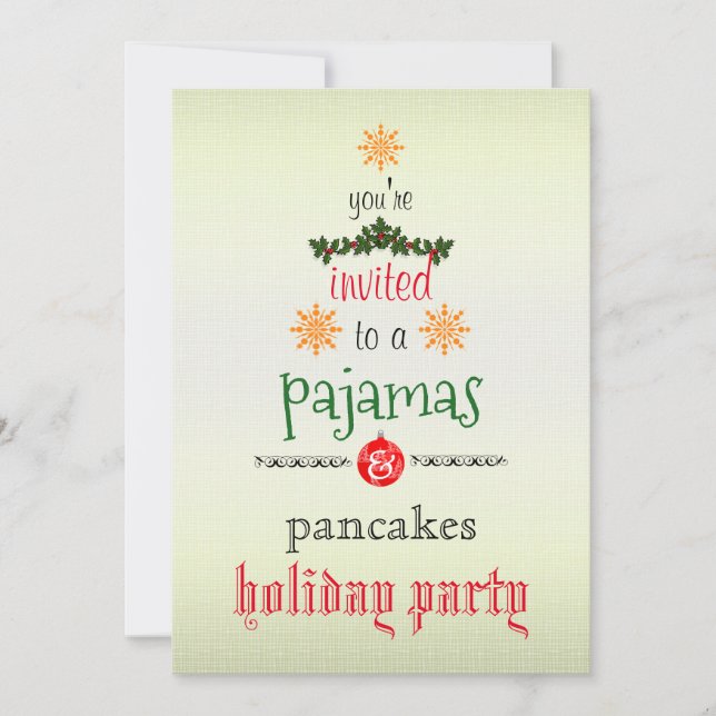 Christmas Holiday Pajamas & Pancakes Family Party Invitation (Front)