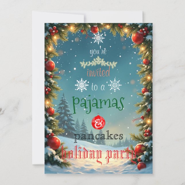 Christmas Holiday Pajamas & Pancakes Family Party Invitation (Front)