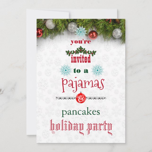 Christmas Holiday Pajamas & Pancakes Family Party Invitation (Front)