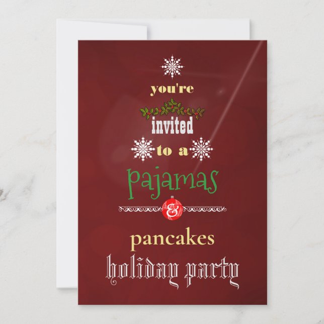 Christmas Holiday Pajamas & Pancakes Family Party Invitation (Front)