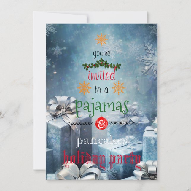 Christmas Holiday Pajamas & Pancakes Family Party Invitation (Front)
