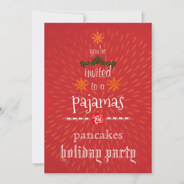 Christmas Holiday Pajamas & Pancakes Family Party  Invitation (Front)