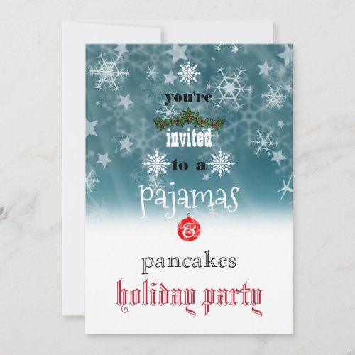 Christmas Holiday Pajamas  Pancakes Family Party  Invitation