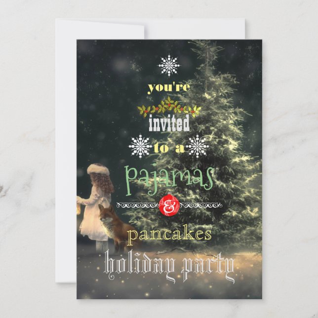 Christmas Holiday Pajamas & Pancakes Family Party Invitation (Front)