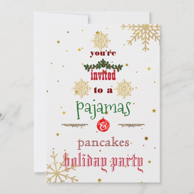 Christmas Holiday Pajamas & Pancakes Family Party  Invitation (Front)