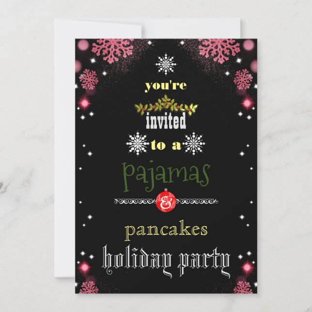 Christmas Holiday Pajamas & Pancakes Family Party  Invitation (Front)
