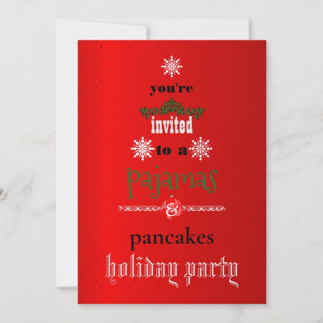 Christmas Holiday Pajamas & Pancakes Family Party  Invitation (Front)